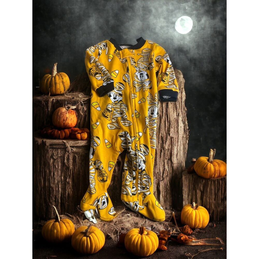 Disney Mickey Minnie 0-3mo Orange Mummy Front Zippper Sleeper Halloween